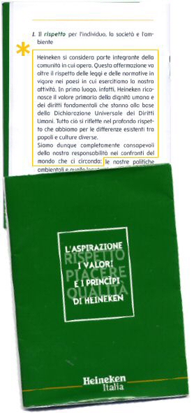 Cuaderno entregado de Heineken Italia a todoslos trabajadores