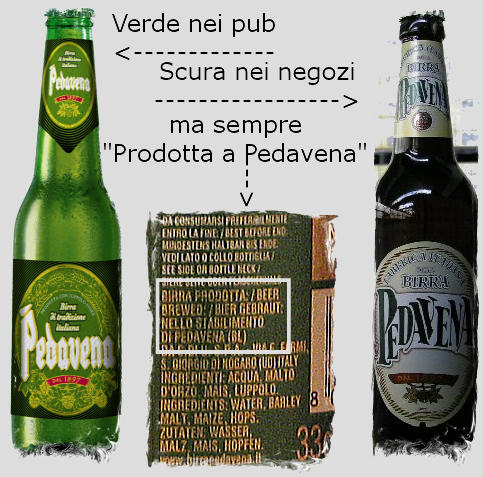 Trovi la bottiglia verde nei locali e quella scura nei negozi; controlla che sull'etichetta ci sia scritto 'Prodotta nello stabilimento di Pedavena'